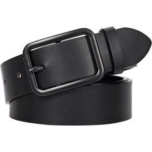 Women Black Leather Belt Square Silver Buckle Adjustable Jeans Pants Classic